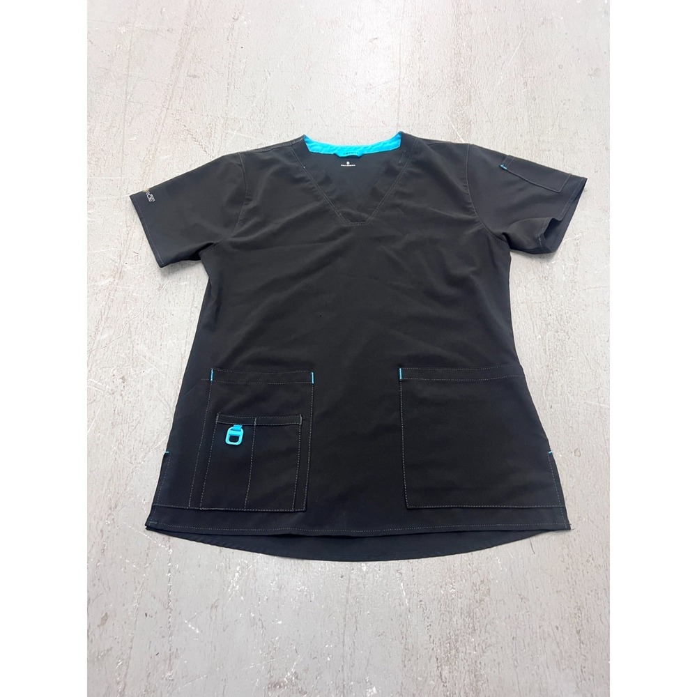 Carhartt Force Scrub Top Womens Small Black V-Neck Nurse Medical Multi-Pockets
